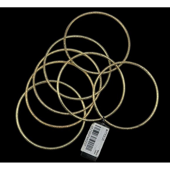 Macy's Gold-Tone Bangle Bracelet Set Of 7 Thin Lightweight Textured Metal Skinny - Picture 2 of 8